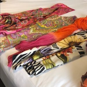 Collection of 4 bright scarves
